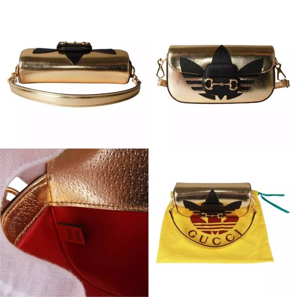 Gucci - Adidas X Small Horsebit Shoulder Bag In Gold - Shoulder bag - Picture 14 of 15